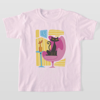 Girl's Black Cat Abstract T-Shirt
