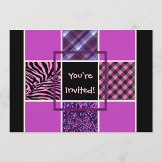 Girls Black Fun Mix Birthday Invitations