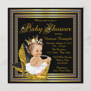 Girls Black Gold High Heel Baby Shower Invitation