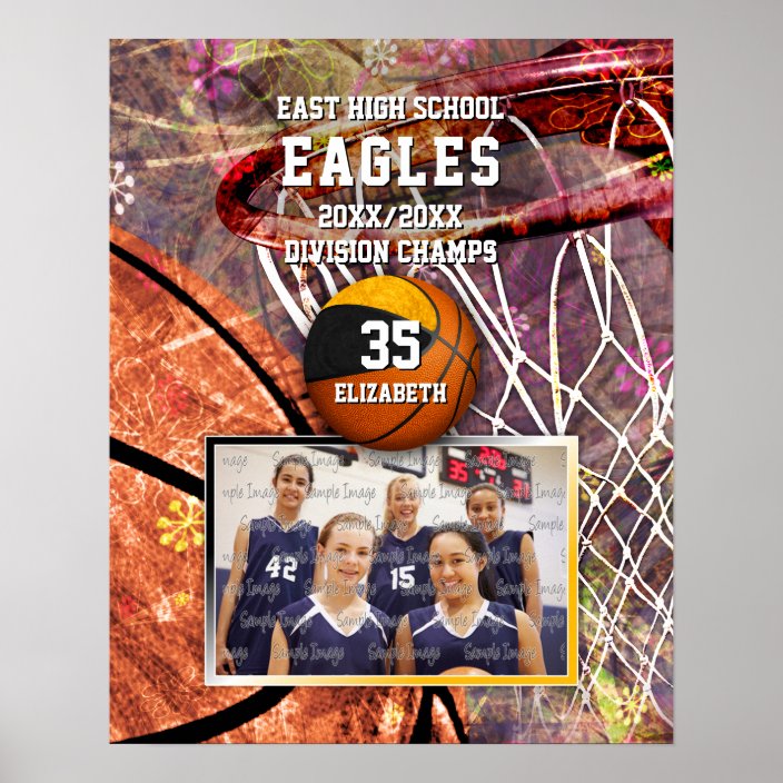 Girls Black Gold Team Colors Photo Basketball Poster Zazzle Com