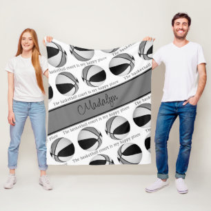 girls black gray basketball court my happy place fleece blanket