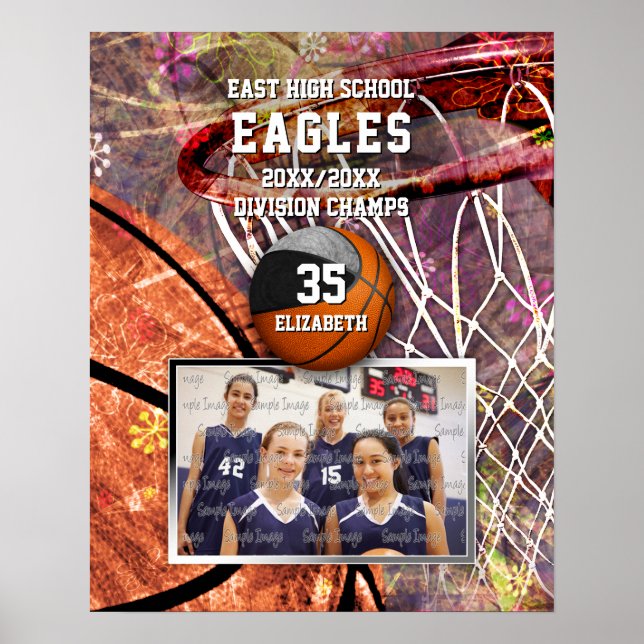 girls black gray team colors photo basketball poster (Front)