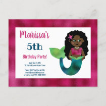 Girls Black Mermaid Faux Foil African American Invitation Postcard