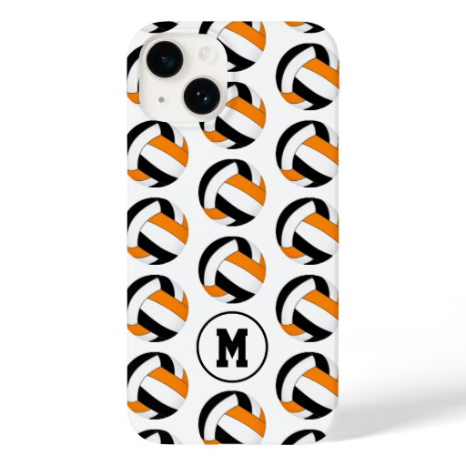 girls black orange volleyballs pattern  Case-Mate iPhone 14 case
