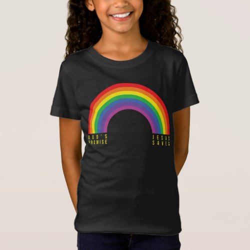Girls Black T_Shirt Rainbow Gods Promise Jesus 2