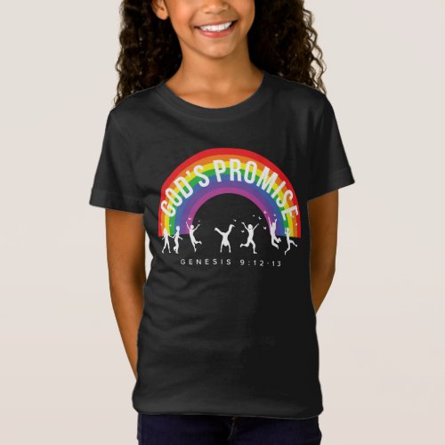Girls Black T_Shirt Rainbow Gods Promise Kids