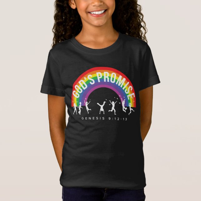 Girl's Black T-Shirt Rainbow God's Promise Kids (Front)
