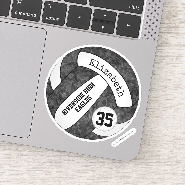 Girls black white volleyball w school team name sticker (Detail)