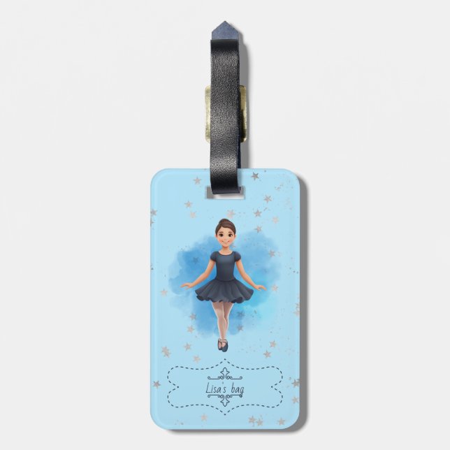 Girl's Blue ballet dancer  Luggage Tag (Back Vertical)
