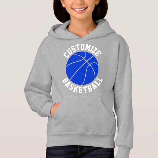 Girls Blue Basketball Custom Team Name and Number Hoodie (Front)