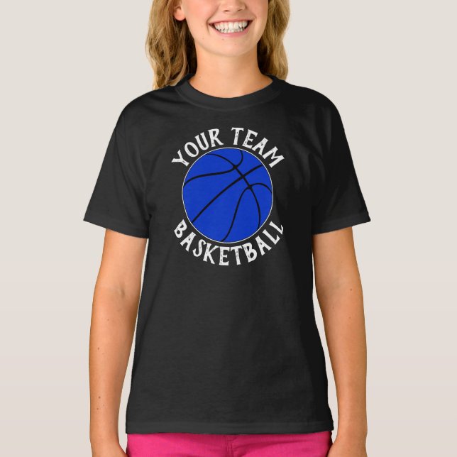 Girls Blue Basketball Team, Player Name & Number T-Shirt (Front)