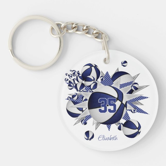 girls blue basketballs stars keychain (Front)