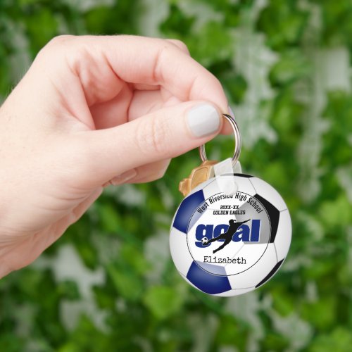 blue black girls soccer goal team spirit sports keyring