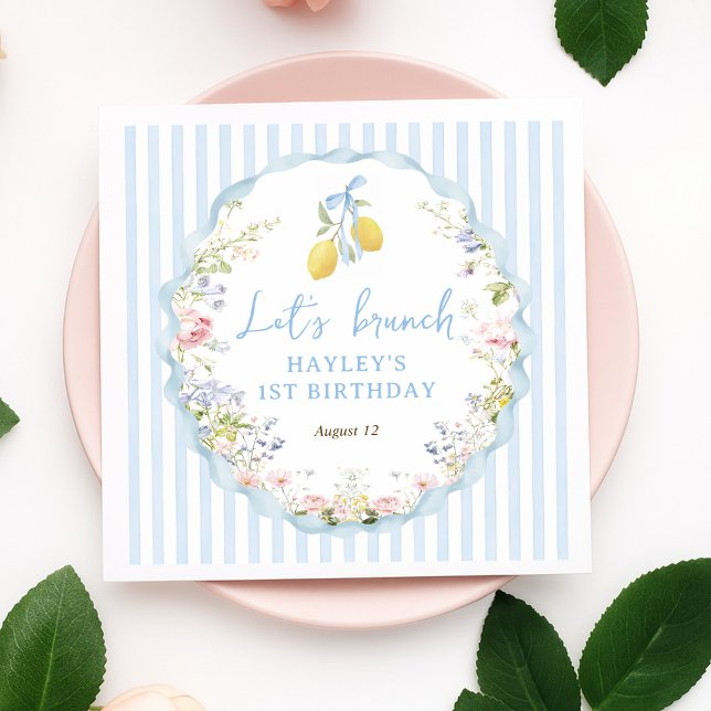 Girls Blue Bow Lemon Floral Napkins (Creator Uploaded)
