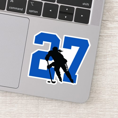 Girls Blue Custom Hockey Player Number Sticker