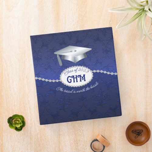 Girls Blue Damask School Memories 3 Ring Binder