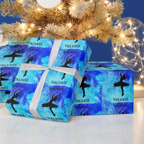 Girls Blue Galaxy Dance Wrapping Paper with Name