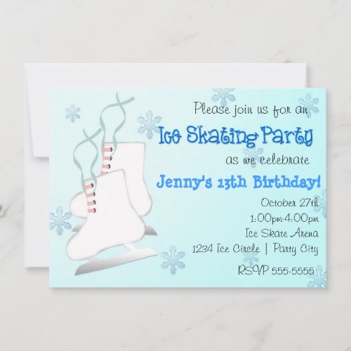 Girls Blue Ice Skating Skate Snowflake Invitation