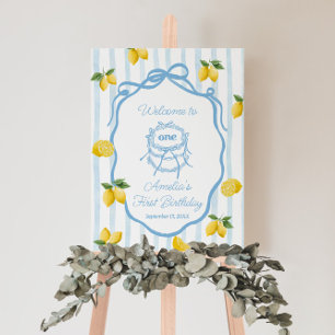 Girls Blue Lemon Amalfi Watercolor 1st Birthday Foam Board