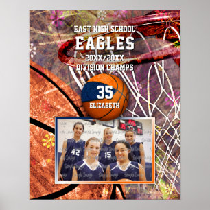 girls blue orange team colors photo basketball poster