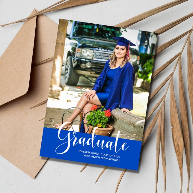 Girl's Blue Photo Graduation Photo Party Announcement (Creator Uploaded)