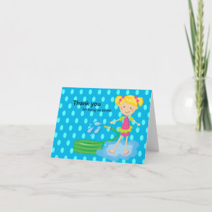 Girls Blue Pool Party Hose Thank You Card