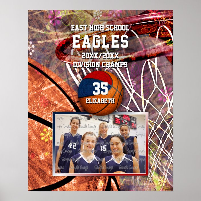 Girls Blue Red Team Colors Photo Basketball Poster Zazzle Com