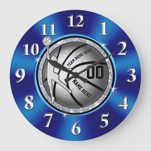 Girls Blue Silver Personalized Basketball Clock