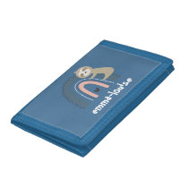 Girl's Blue Sloth Rainbow Name Kid's Trifold Wallet Girl's Blue Sloth Rainbow Name Kid's Trifold Wallet