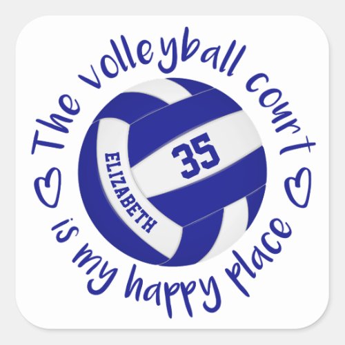 girls blue white volleyball happy place typography square sticker