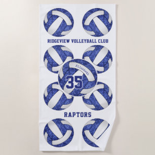 girls blue white volleyball team colors custom beach towel