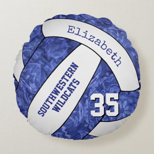 girls blue white volleyball team colors  round pillow