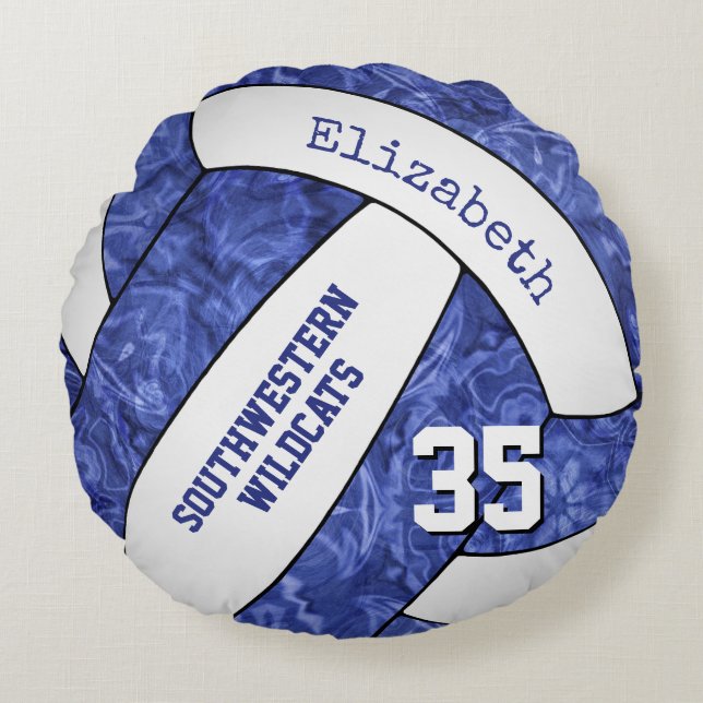 girls blue white volleyball team colors  round pillow (Front)