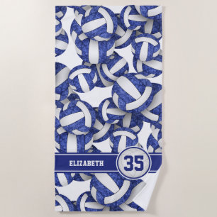 girls blue white volleyballs pattern personalized beach towel