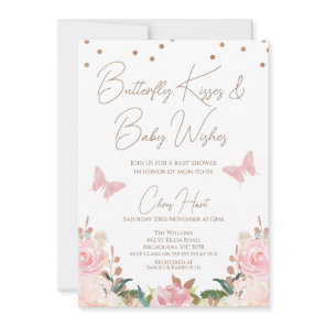 Girls Blush Floral Butterfly Baby Shower Invitation
