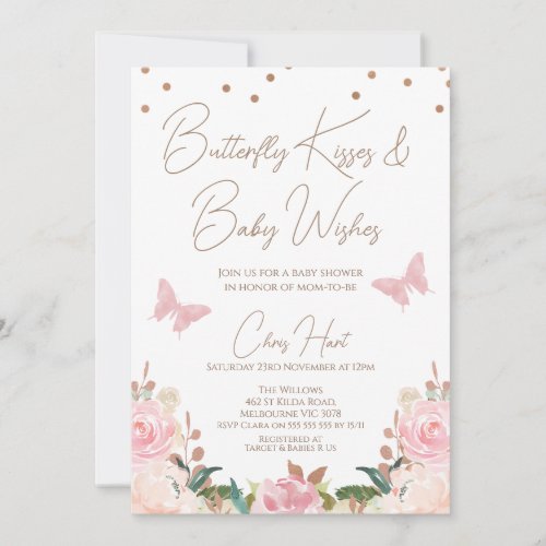 Girls Blush Floral Butterfly Baby Shower Invitation