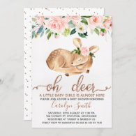 Girls Blush Floral Oh Deer Baby Shower Invitation