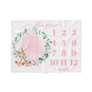 Girls Blush Pink Baby Kangaroo Milestone Blanket