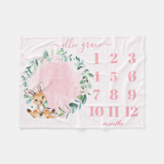 Girls Blush Pink Baby Kangaroo Milestone Blanket