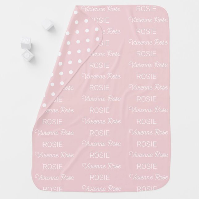 Girls Blush Pink Personalized Script Name Baby Blanket (In Situ)