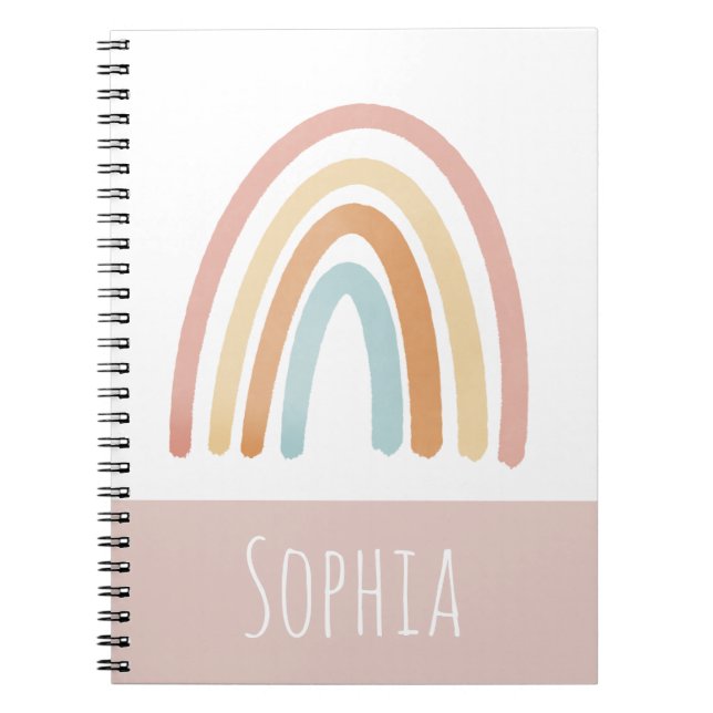 Girls Boho and Pink Rainbow Kids School Notebook (Front)