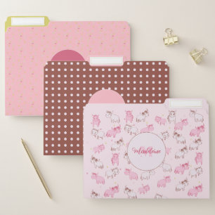 Girls Boho Farmhouse Funny Cows Pink Pattern Name File Folder