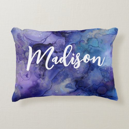 Girls Boho Purple Blue Watercolor Personalized Accent Pillow