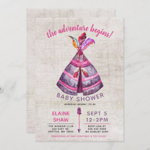 Girls Boho TeePee Baby Shower Invitations