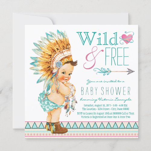 Girls Boho Tribal Baby Shower Invitation