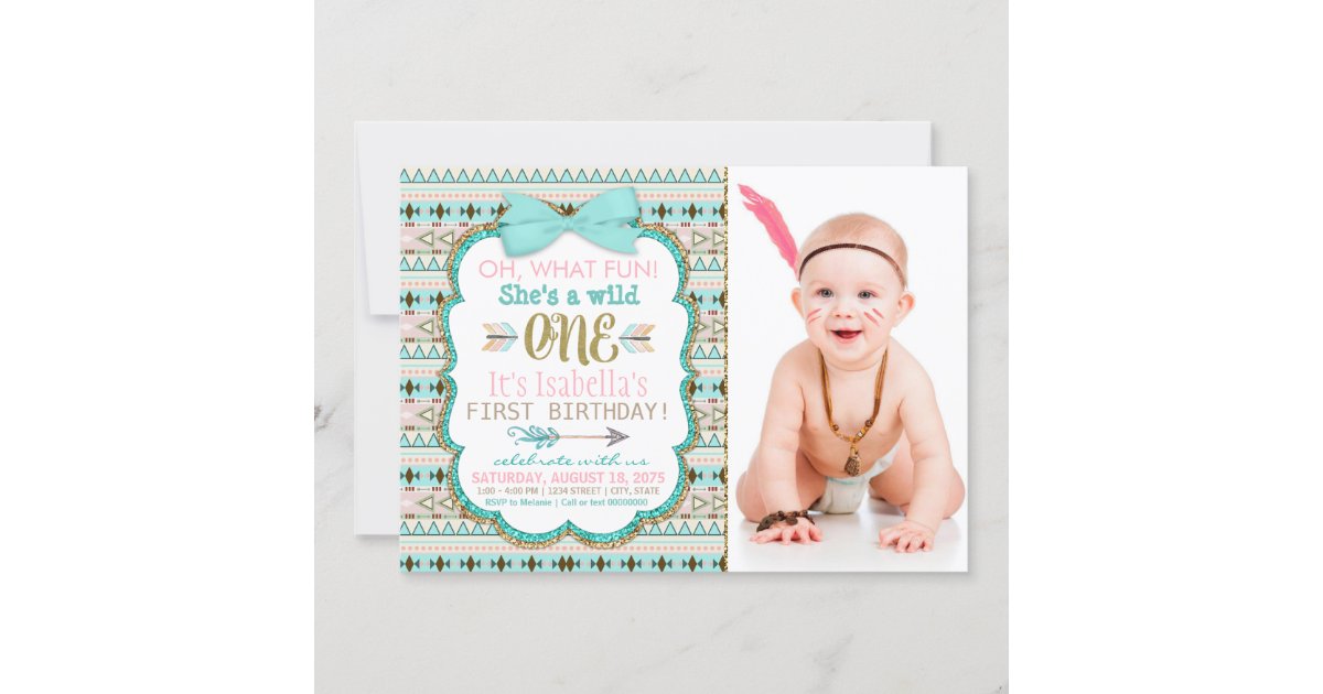 Girls Boho Tribal Wild One 1st Birthday Party Invitation | Zazzle