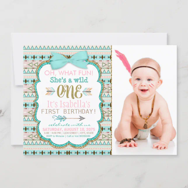 Girls Boho Tribal Wild One 1st Birthday Party Invitation | Zazzle