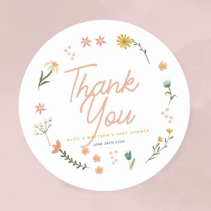 Girls Boho Wildflower Pink Baby Shower Favor Classic Round Sticker