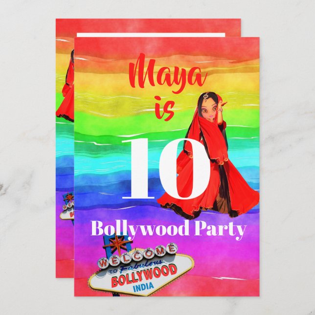 Girls Bollywood Colorful Fun 10th Birthday Invitation (Front/Back)