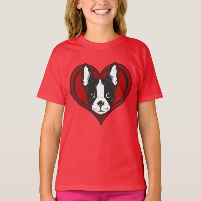 Girl's Boston Terrier Heart Shirt (Front)